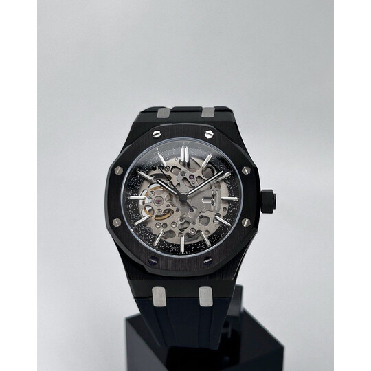 Custom Seiko Mod • Silver Skeleton Black Stardust AP• 42mm